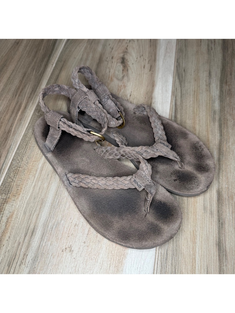 Teva Gray Suede Ankle Wrap Thong Sandel Flip Flops Womens Sz 9